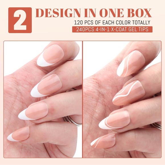 French Gel Nail Tips Medium Almond - 240PCS 4-IN-1 Matte  Pre-Top & Pre-colored - Picture 2 of 10